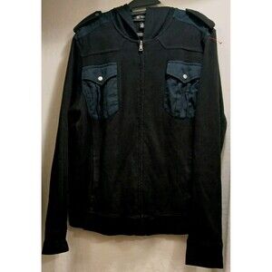 INC International Concepts Black Full Zip Hoodie Double Pockets Cotton XL EUC